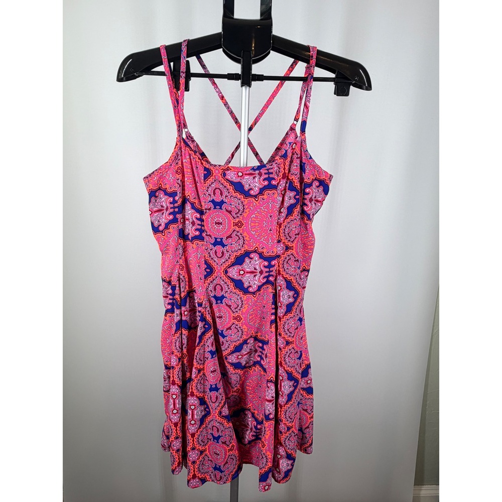 GB Pink Blue Paisley Medallion Mini Dress XL Sleeveless Strappy Back